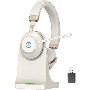Wireless Headset V5.2 w/Noise Canceling Mic & USB Dongle | 45Hrs | Charging Dock